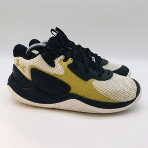 Under Armour UA Jet '23 GS White Black Gold Youth 3 Basketball Shoes 3026636-100